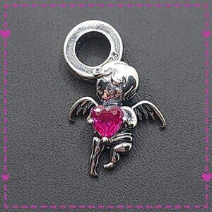 Sterling Silver‎ Angel Charm With Pink Heart CZ (NWOT)